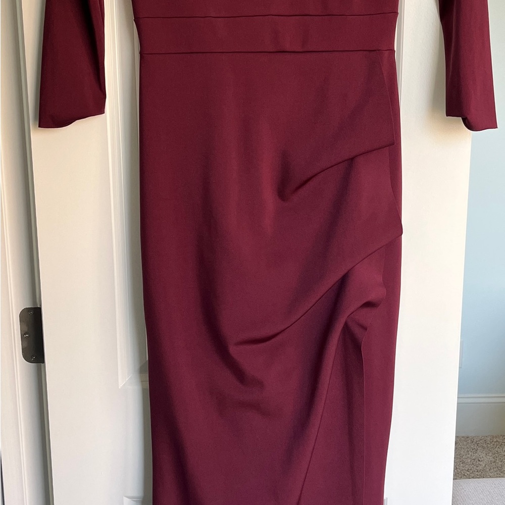 Chiara Boni wine/ burgundy  3/4 sleeve Maxi Dress